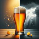DALL·E 2023-12-23 11.19.33 - A photo illustrating the impact of post-processing in beer photography. The image is divided into two halves. On the left, the beer photo is raw and u.png